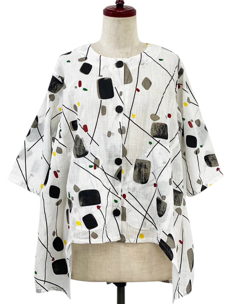 MONA LISA by Pure Fit - 263429-NT - Geometric Flow Jacket - Abstract Print - Natural (G)