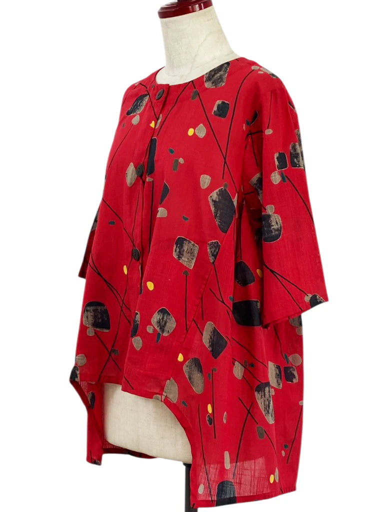 MONA LISA by Pure Fit - 263429-RE - Geometric Flow Jacket - Abstract Print - Red (E)