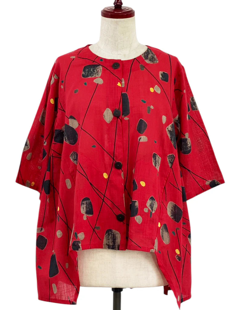 MONA LISA by Pure Fit - 263429-RE - Geometric Flow Jacket - Abstract Print - Red (E)