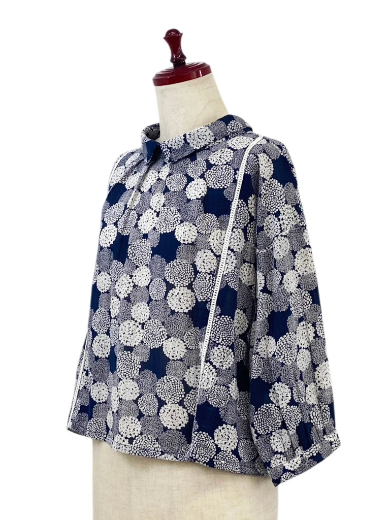 MONA LISA by Pure Fit - Back Button Crop Top - Dahlia Print - 263430-DB - DARK BLUE (C)