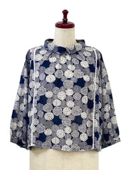 MONA LISA by Pure Fit - Back Button Crop Top - Dahlia Print - 263430-DB - DARK BLUE (C)