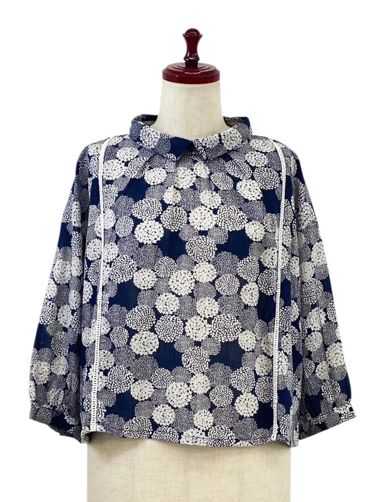 MONA LISA by Pure Fit - Back Button Crop Top - Dahlia Print - 263430-DB - DARK BLUE (C)