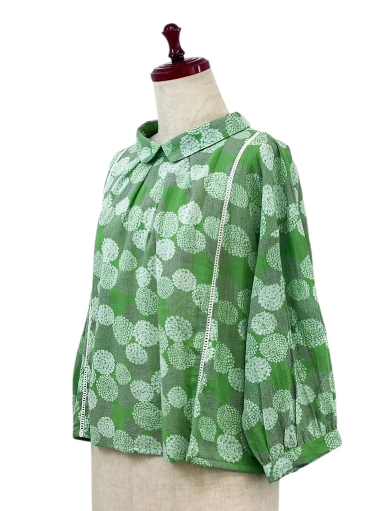 MONA LISA by Pure Fit - Back Button Crop Top - Dahlia Print - 263430-GE - GREEN (H)