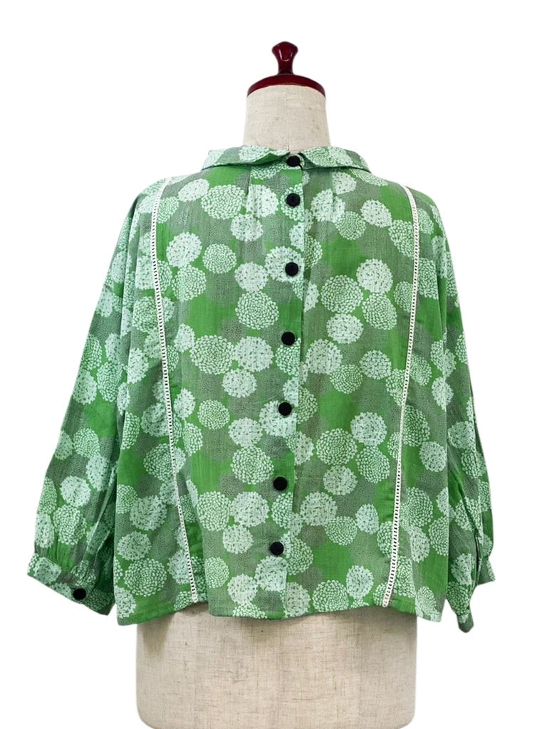 MONA LISA by Pure Fit - Back Button Crop Top - Dahlia Print - 263430-GE - GREEN (H)