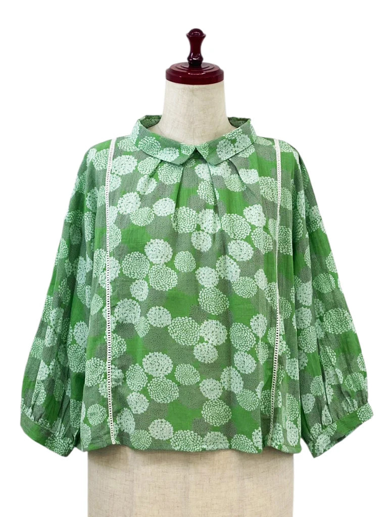 MONA LISA by Pure Fit - Back Button Crop Top - Dahlia Print - 263430-GE - GREEN (H)
