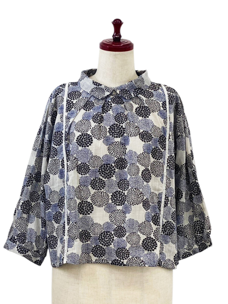 MONA LISA by Pure Fit - Back Button Crop Top - Dahlia Print - 263430-LG - LIGHT GREY (B)