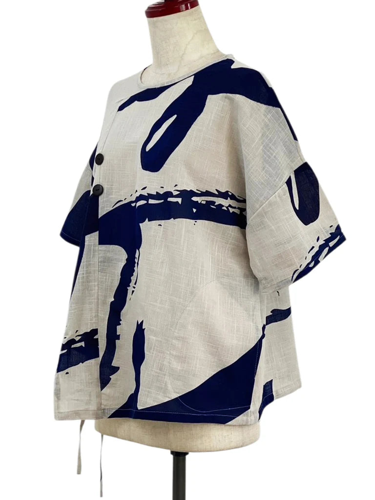 MONA LISA by Pure Fit - Asymmetrical Pullover - Calligraphy Print - 263433-LG - LIGHT GREY (B)