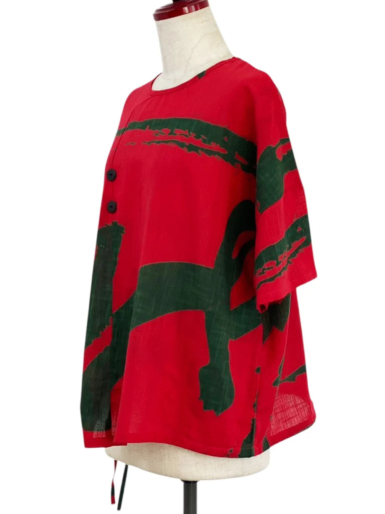 MONA LISA by Pure Fit - Asymmetrical Pullover - Calligraphy Print - 263433-RE - RED (E)