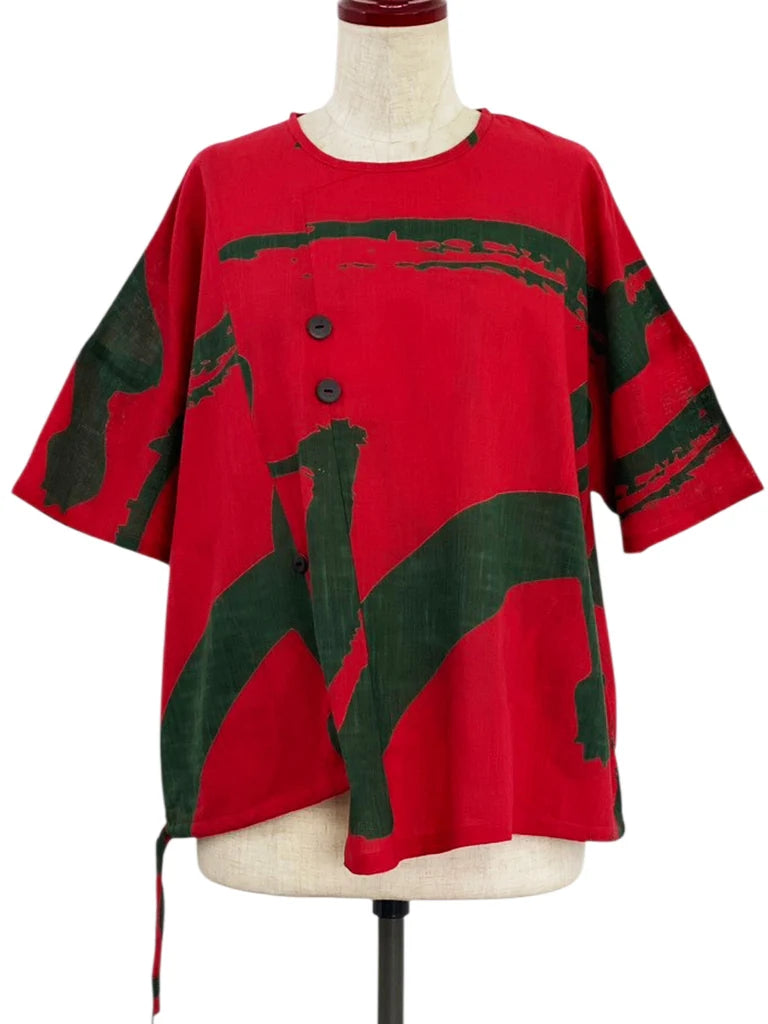 MONA LISA by Pure Fit - Asymmetrical Pullover - Calligraphy Print - 263433-RE - RED (E)