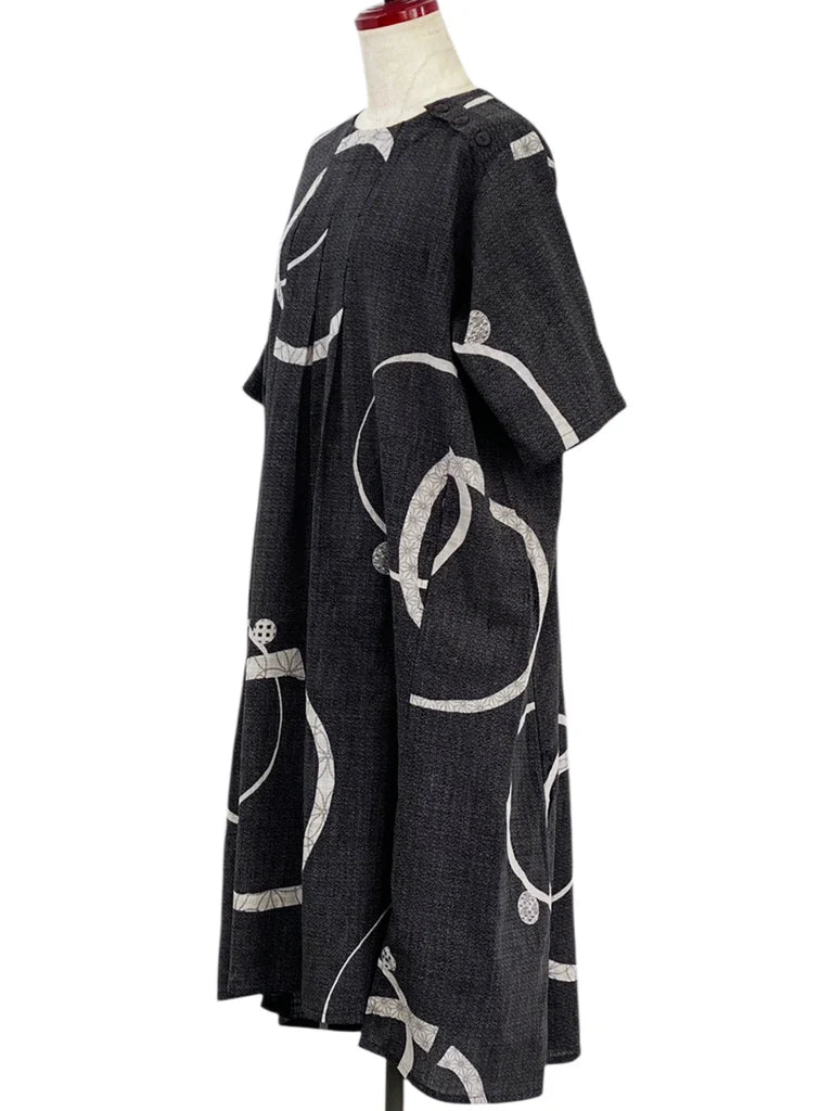 MONA LISA by Pure Fit - Tuck Dress - Multi Rings Print - 263438-BK - BLACK (A)
