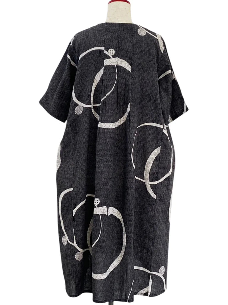 MONA LISA by Pure Fit - Tuck Dress - Multi Rings Print - 263438-BK - BLACK (A)