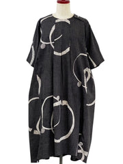 MONA LISA by Pure Fit - Tuck Dress - Multi Rings Print - 263438-BK - BLACK (A)