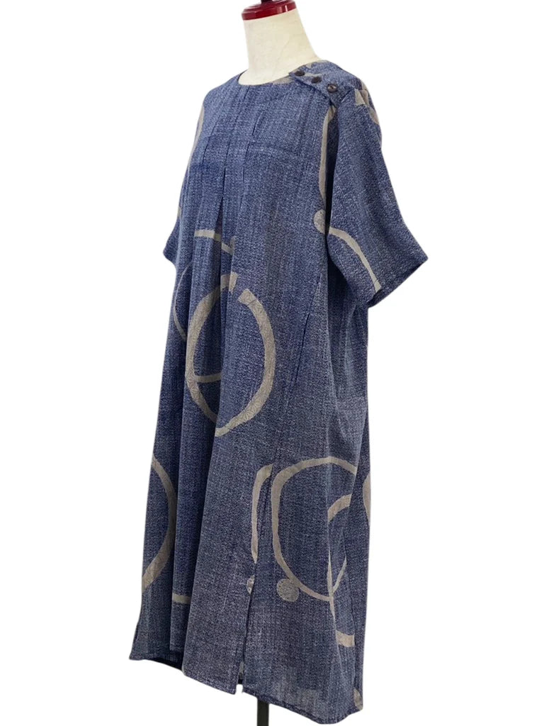 MONA LISA by Pure Fit - Tuck Dress - Multi Rings Print - 263438-DB - DARK BLUE (C)