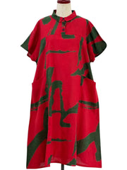 MONA LISA by Pure Fit - Collared Panel Dress - Calligraphy Print - 263439-RE - RED (E)