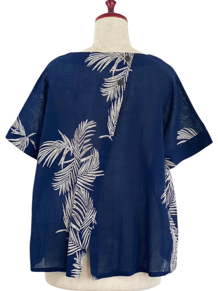 MONA LISA by Pure Fit - Overlap Back Top - Palm Frond Print - 263828-DB - DARK BLUE (C)