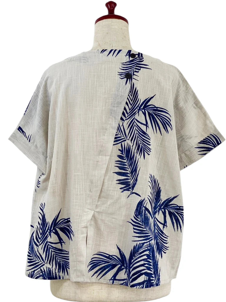 MONA LISA by Pure Fit - Overlap Back Top - Palm Frond Print - 263828-LG - LIGHT GREY (B)
