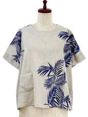 MONA LISA by Pure Fit - Overlap Back Top - Palm Frond Print - 263828-LG - LIGHT GREY (B)