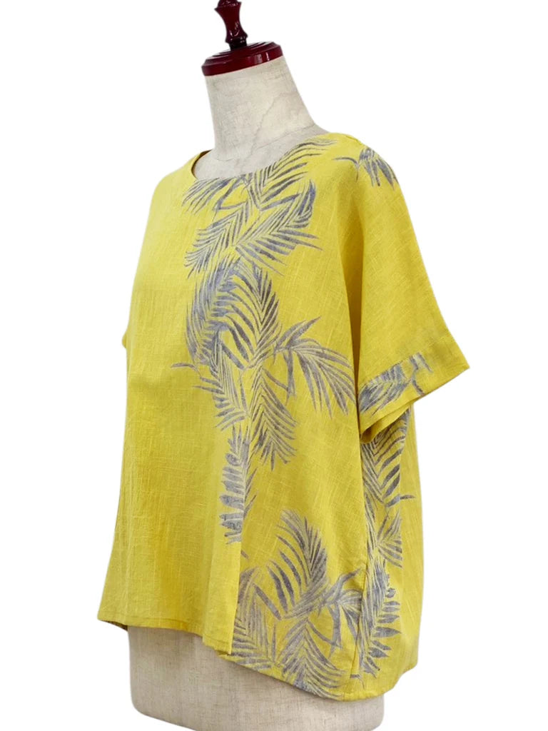 MONA LISA by Pure Fit - Overlap Back Top - Palm Frond Print - 263828-MU - MUSTARD (F)