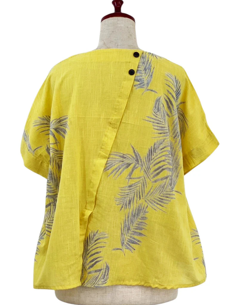 MONA LISA by Pure Fit - Overlap Back Top - Palm Frond Print - 263828-MU - MUSTARD (F)