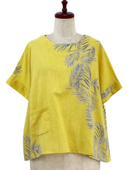 MONA LISA by Pure Fit - Overlap Back Top - Palm Frond Print - 263828-MU - MUSTARD (F)