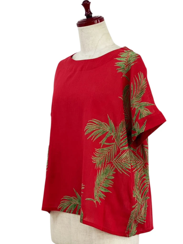 MONA LISA by Pure Fit - Overlap Back Top - Palm Frond Print - 263828-RE - RED (E)