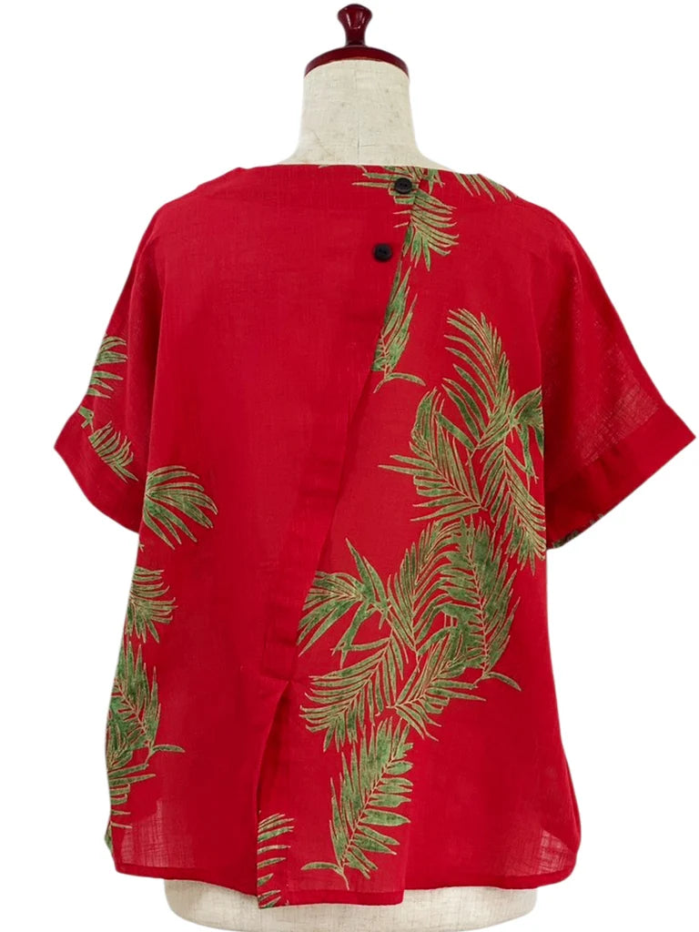 MONA LISA by Pure Fit - Overlap Back Top - Palm Frond Print - 263828-RE - RED (E)