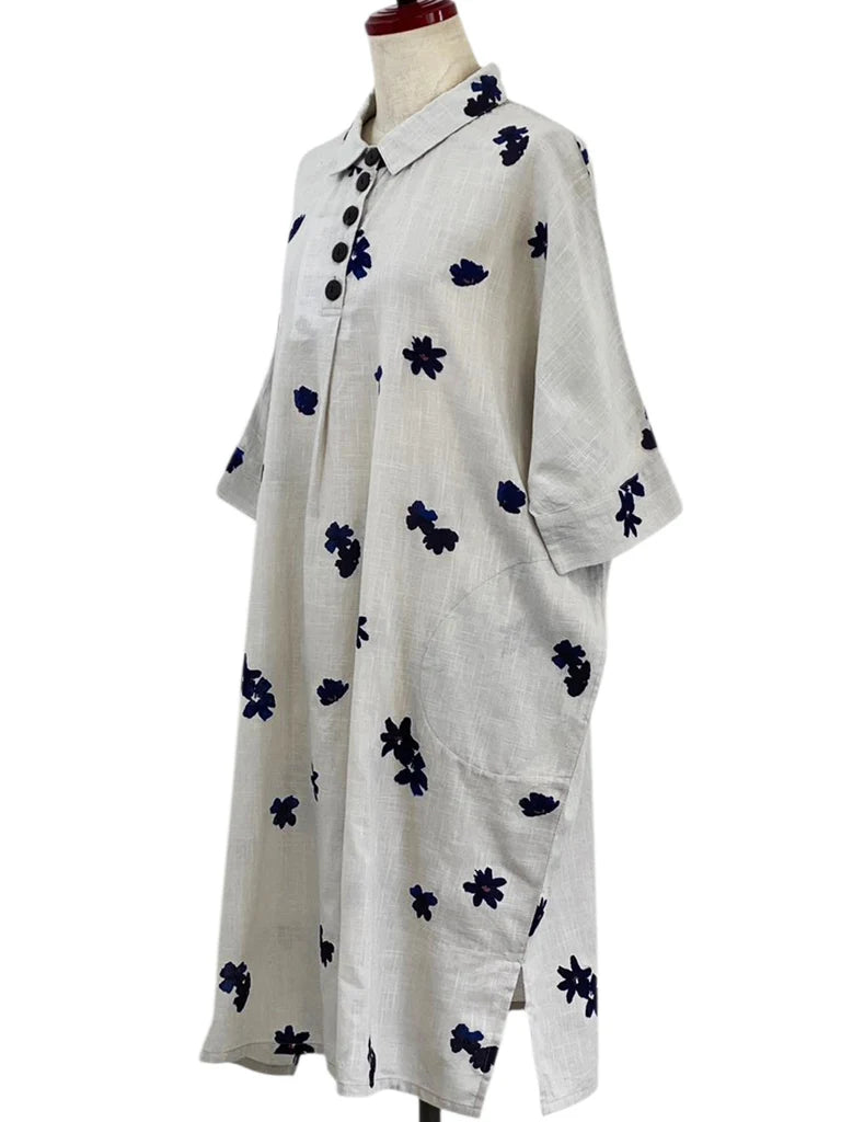 MONA LISA by Pure Fit - Collared Dress - Sakura Print - 263850-LG - LIGHT GREY (B)