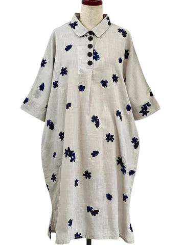 MONA LISA by Pure Fit - Collared Dress - Sakura Print - 263850-LG - LIGHT GREY (B)
