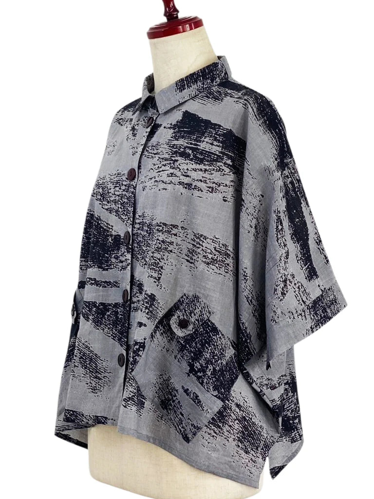 MONA LISA by Pure Fit - Tab Pocket Jacket - Brushstroke Print - 264004-BK - BLACK (A)