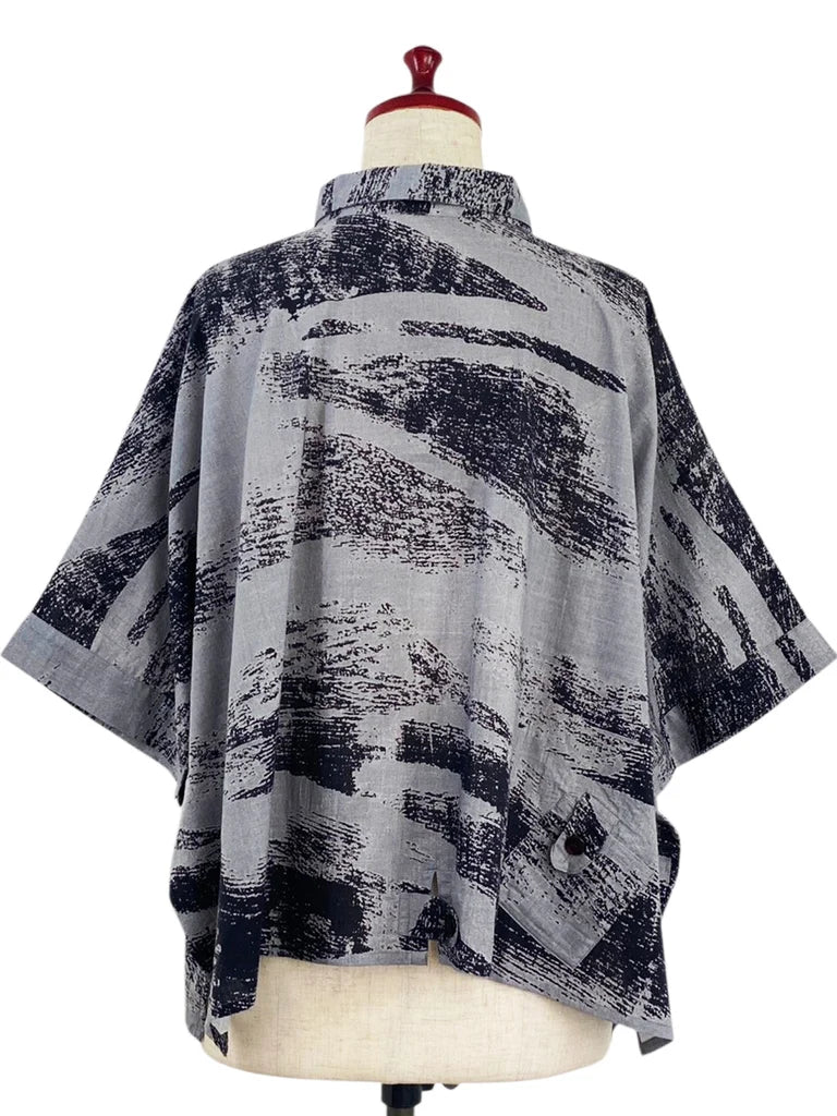 MONA LISA by Pure Fit - Tab Pocket Jacket - Brushstroke Print - 264004-BK - BLACK (A)