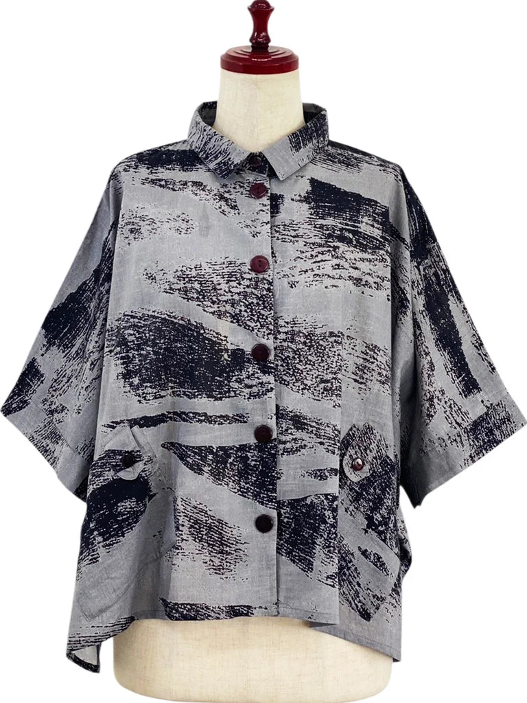 MONA LISA by Pure Fit - Tab Pocket Jacket - Brushstroke Print - 264004-BK - BLACK (A)