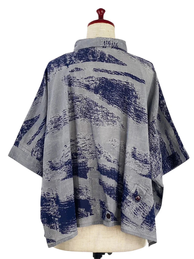 MONA LISA by Pure Fit - Tab Pocket Jacket - Brushstroke Print - 264004-DB - DARK BLUE (C)