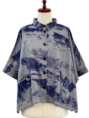 MONA LISA by Pure Fit - Tab Pocket Jacket - Brushstroke Print - 264004-DB - DARK BLUE (C)