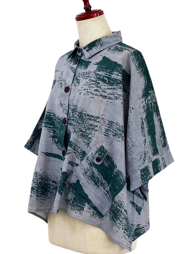 MONA LISA by Pure Fit - Tab Pocket Jacket - Brushstroke Print - 264004-GE - GREEN (H)