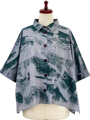 MONA LISA by Pure Fit - Tab Pocket Jacket - Brushstroke Print - 264004-GE - GREEN (H)