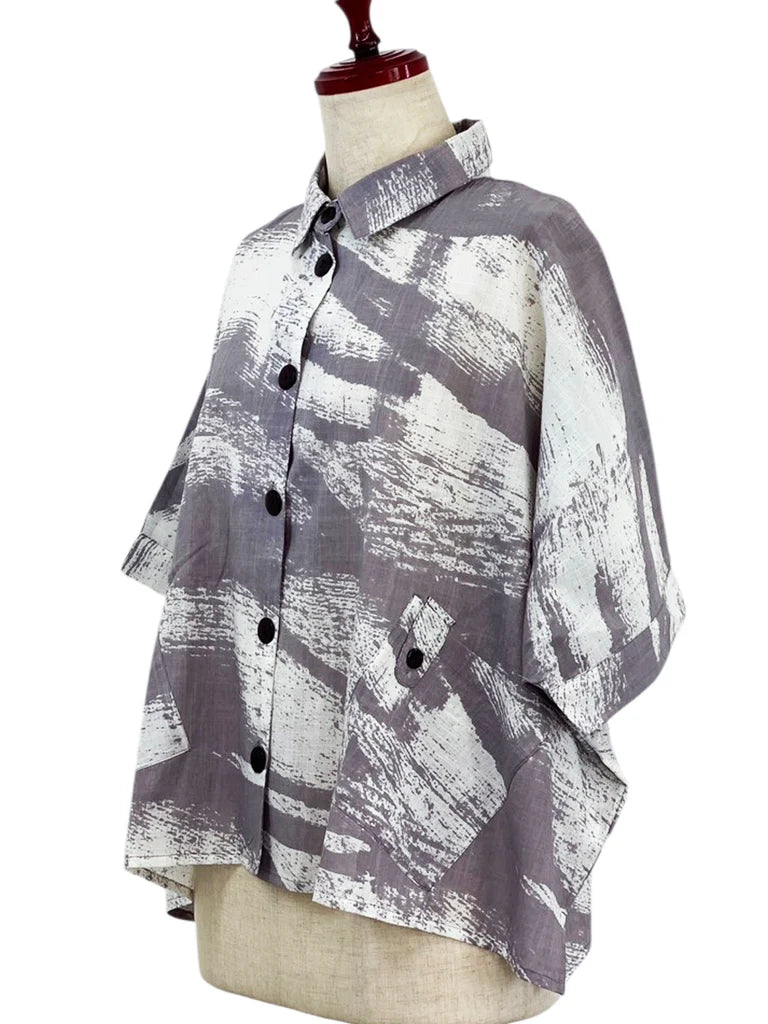 MONA LISA by Pure Fit - Tab Pocket Jacket - Brushstroke Print - 264004-NT - NATURAL (G)