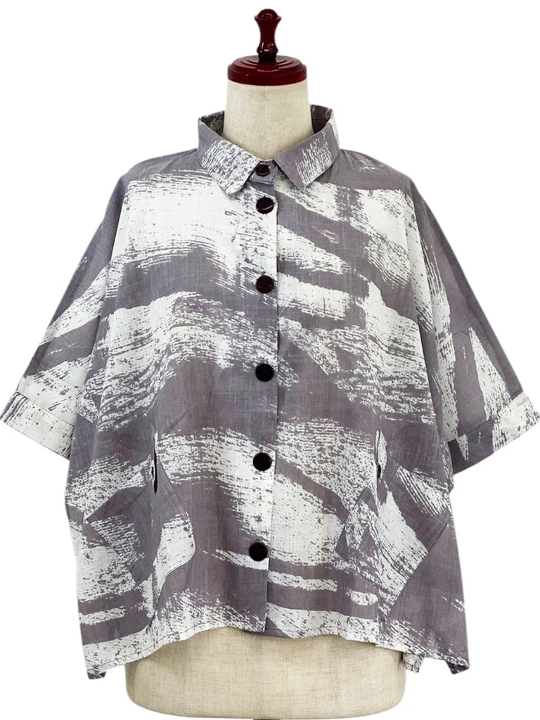 MONA LISA by Pure Fit - Tab Pocket Jacket - Brushstroke Print - 264004-NT - NATURAL (G)