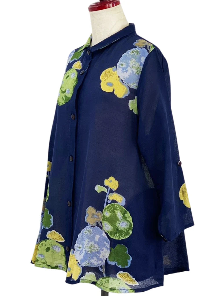 MONA LISA by Pure Fit - Tab Sleeve Jacket - Watercolor Flower Print - 264016-DB - DARK BLUE (C)