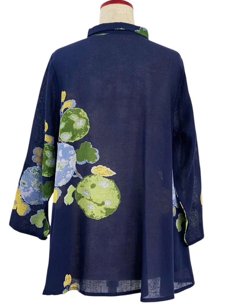 MONA LISA by Pure Fit - Tab Sleeve Jacket - Watercolor Flower Print - 264016-DB - DARK BLUE (C)