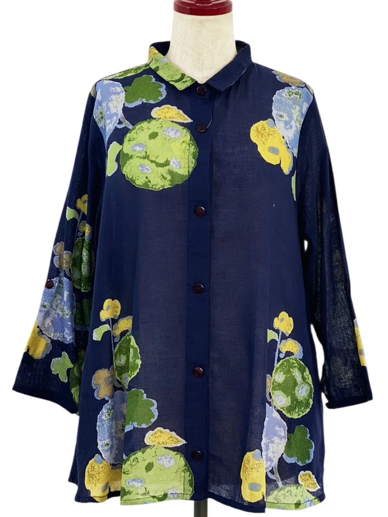 MONA LISA by Pure Fit - Tab Sleeve Jacket - Watercolor Flower Print - 264016-DB - DARK BLUE (C)