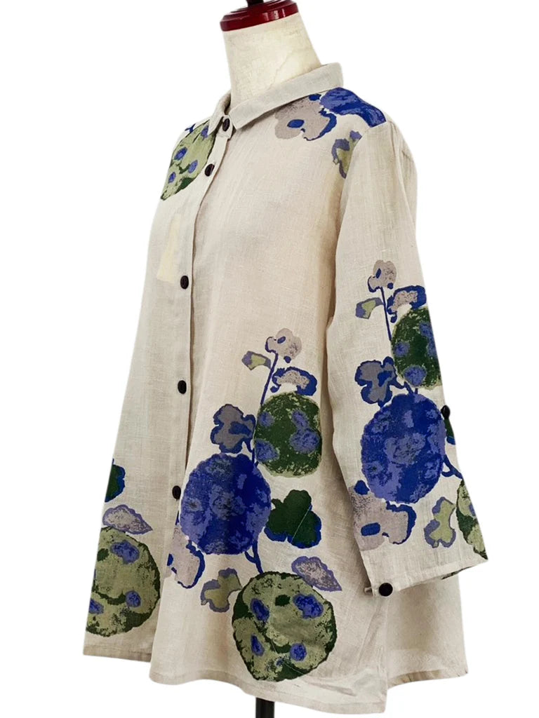 MONA LISA by Pure Fit - Tab Sleeve Jacket - Watercolor Flower Print - 264016-LG - LIGHT GREY (B)