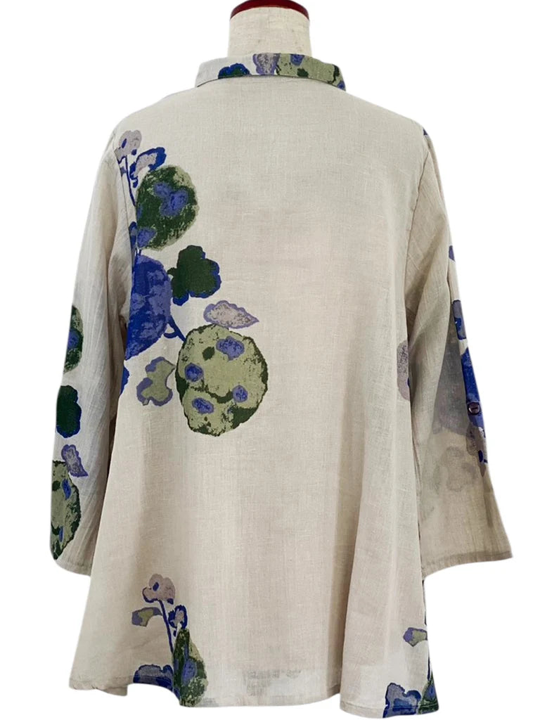MONA LISA by Pure Fit - Tab Sleeve Jacket - Watercolor Flower Print - 264016-LG - LIGHT GREY (B)