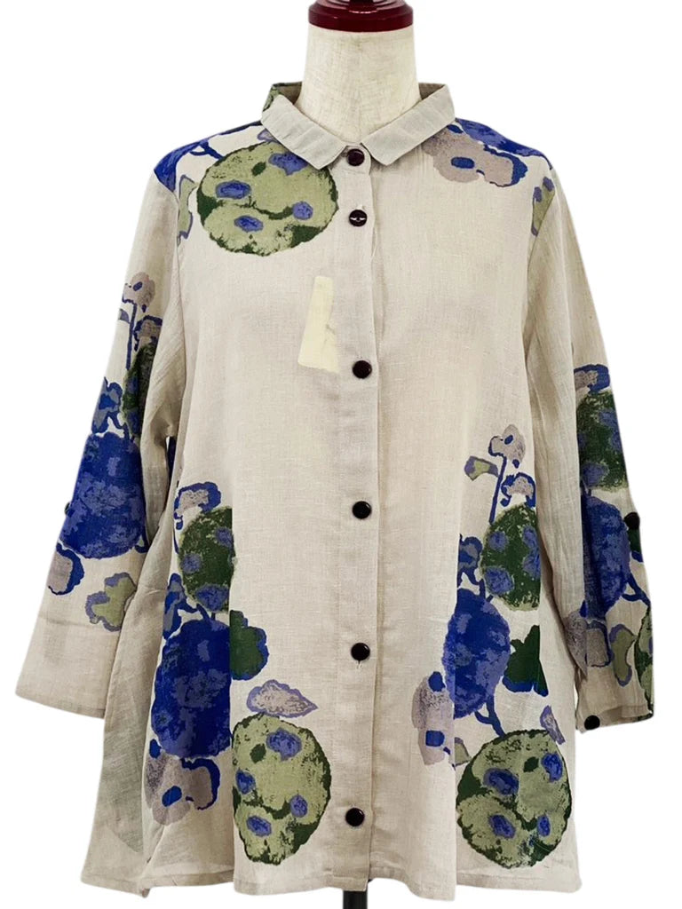 MONA LISA by Pure Fit - Tab Sleeve Jacket - Watercolor Flower Print - 264016-LG - LIGHT GREY (B)