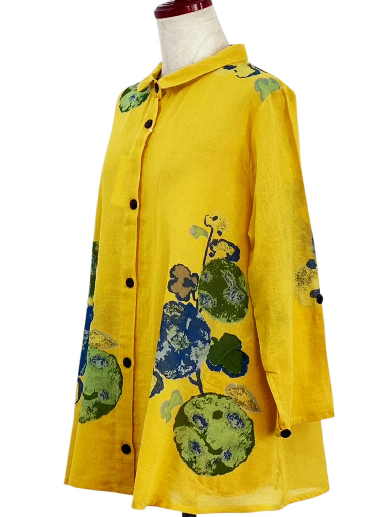 MONA LISA by Pure Fit - Tab Sleeve Jacket - Watercolor Flower Print - 264016-MU - MUSTARD (F)