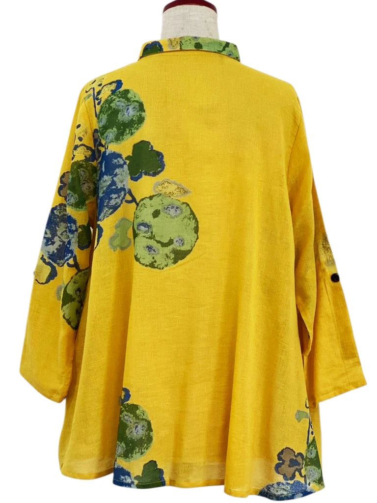MONA LISA by Pure Fit - Tab Sleeve Jacket - Watercolor Flower Print - 264016-MU - MUSTARD (F)
