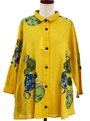 MONA LISA by Pure Fit - Tab Sleeve Jacket - Watercolor Flower Print - 264016-MU - MUSTARD (F)