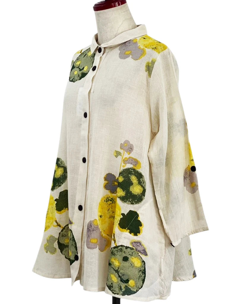 MONA LISA by Pure Fit - Tab Sleeve Jacket - Watercolor Flower Print - 264016-NT - NATURAL (G)