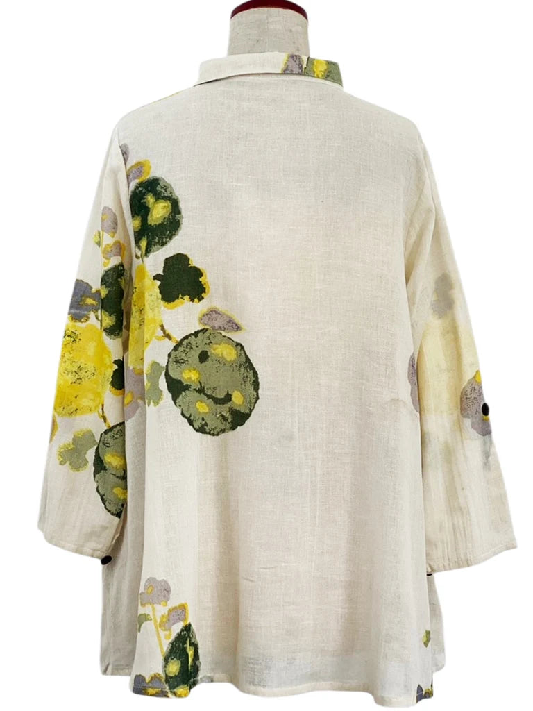 MONA LISA by Pure Fit - Tab Sleeve Jacket - Watercolor Flower Print - 264016-NT - NATURAL (G)