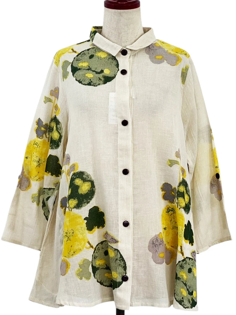 MONA LISA by Pure Fit - Tab Sleeve Jacket - Watercolor Flower Print - 264016-NT - NATURAL (G)