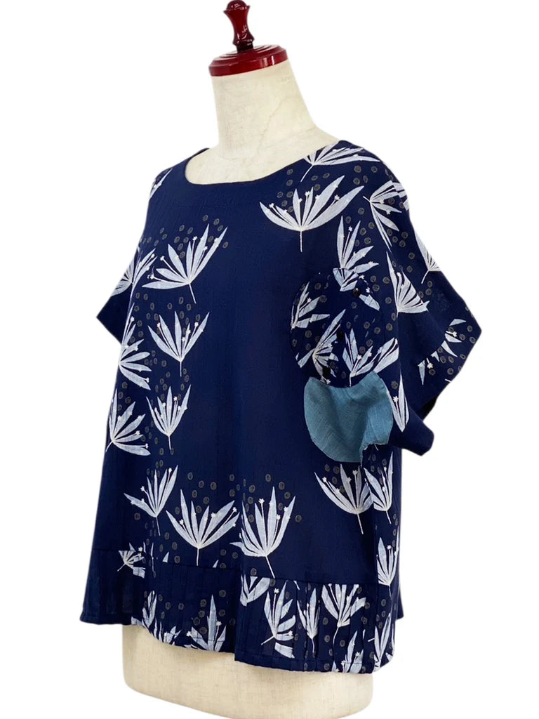MONA LISA by Pure Fit - Circle Patch Top - Botanical Bliss Print - 264235-DB - DARK BLUE (C)